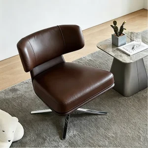 Leather Swivel Conference Chair with Lifting Backrest and Fixed Armrests