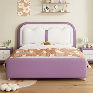 Leather Upholstered Bed with Pine Wood Frame for Girls’ Room