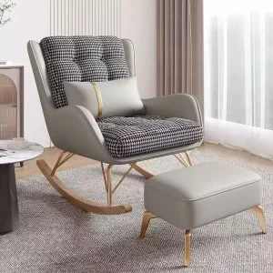 Leisure Leather Rocking Chair Velvet Bedroom Hotel School Hospital Apartment Gym Laundry Villa Workshop Dining Outdoor Wooden