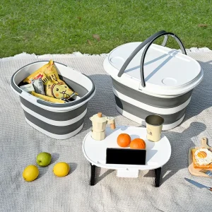 Lidded Korean Style Outdoor Camping Picnic Storage Box Portable Folding Bucket Car mounted Plastic Pail Collapsible Bucket