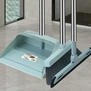 Light Blue Broom and Dustpan Set Household Two Piece or Three Piece All in One with Squeegee Pick Tool