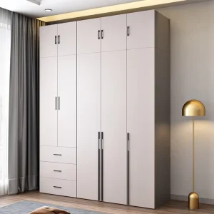 Light Luxury Bamboo Glass Door Wardrobe Modern Bedroom Storage Cabinet with 2 Drawers and Four Six Eight Doors Home Furniture