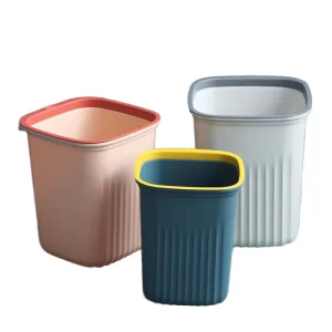 Light Luxury Square Trash Can Striped Lidless Waste Bin with Press Ring for Living Room Bathroom Kitchen Factory