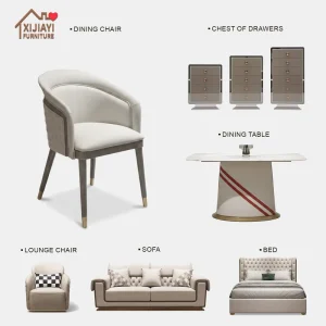 Light Luxury White Leather Dining Chair with Grey Wood Legs & Gold Tips Dining Room Chair