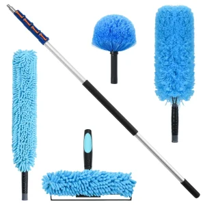 Lightweight 24ft Extension Window Squeegee Cobweb Duster Microfiber Telescopic Cleaning Kit