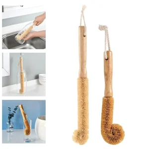 Lightweight Coconut Fibers Cup Cleaning Brush with Wooden Handle for Kitchen Utensils, Jars, and Feeding Bottles