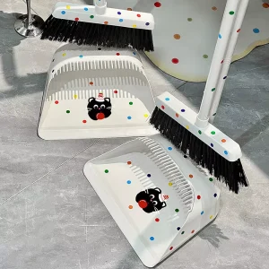 Lightweight Cute Wave Point Combination Broom and Dustpan Set Soft Hair Household Sweeping Tool Stand up Broom and Dustpan
