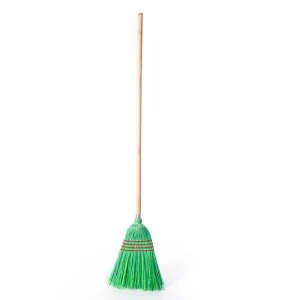 Long Bristle Flagged Bristle Plastic Brooms with Wooden Handle Green Tall Outdoor Leaves Cleaning Tool for Courtyard and Garage