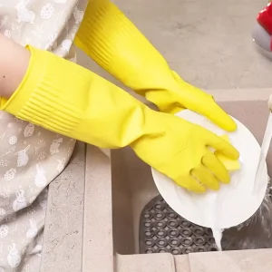 Long Fluorescent Yellow Latex Waterproof Ambidextrous Pull-On Closure Household Rubber Gloves