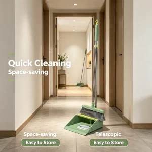 Long-Handle Broom and Dustpan Set with Stable Standing Design