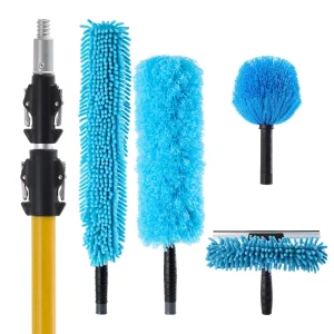 Long Handle Brush Duster Kit Window Brush Microfiber Dusters with 6-24 Foot Telescopic Aluminum Pole