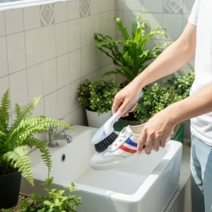 Long Handle Eco Friendly PP PET Plastic Shoe Cleaning Brush Thick Stiff Bristles for Shoes Household Surfaces Tiles Carpets