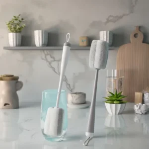 Long Handle Foam Cleaning Brush with Swivel Head and Anti Scratch Features for Bottle and Cup Washing