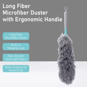 Long Handle Microfiber Duster with Soft Fluffy Head Handheld Dusting Brush for Home Cleaning