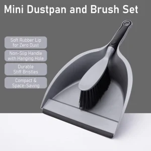 Long Handle Mini Dustpan and Brush Set Broom and Dustpan Set with Black Handle for Home