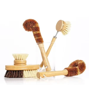 Long Handle Natural Wood Bamboo Dish Brush Sisal Bristles Eco-Friendly Kitchen Cleaning Brush Set for Dishes Pans Bottle Brush