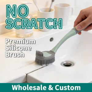Long Handle Non Stick Oil Kitchen Brush TPR Bristles Plastic Pot Scrubber Dish Cleaning Brush for Sink