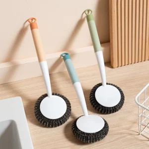 Long Handle PP Household Dish Cleaning Brush Plastic Pet Kitchen Tool for Pot Wash Available in Two Colours with Hanging Option
