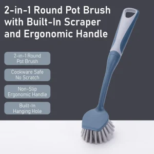 Long Handle Plastic Dish Brush Heavy Duty Dish Cleaning Brush with Scraper Kitchen Cleaning Dish Washing Cleaning Brush