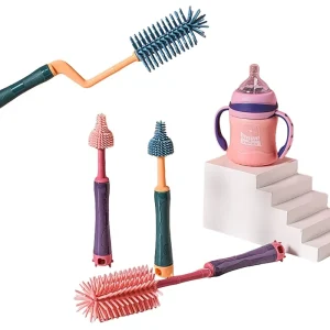 Long Handle Portable 360 Degree Silicone Baby Milk Bottle Cleaner Brush and Nipple Straw Brush Set