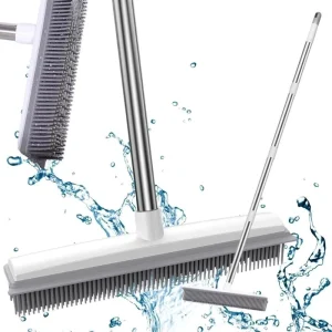 Long Handle Rubber Broom with Fur Squeegee Carpet Rake and Lint Brush Set for Pet Dog Cat Hair Removal Tool