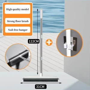 Long Handle Silicone Broom Rubber Carpet Rake Squeegee Pet Hair Remover Floor Cleaning Push Broom