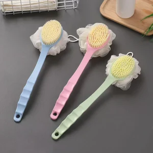 Long Handle Soft Bristle Bath Brush 2 in 1 Bath Scrubber Double sided Shower Brush with Bath Flower