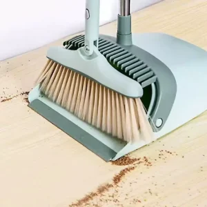 Long Handle Upright Standing Broom and Dustpan Set for Home with Cleaning Teeth for Indoor Outdoor