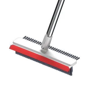 Long Handle V Shape 3 Sides Brushed Hard Stiff Bristles with TPR Scraping Plate Floor Scrubber Bathroom Floor Brush
