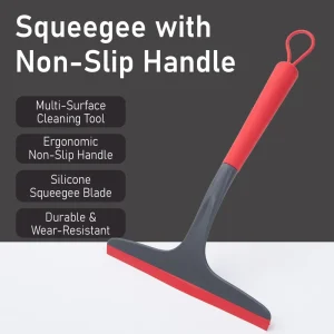 Long Handle Window Squeegee with Rubber Blade and Hanging Loop for Glass Cleaning Red Black Loop Series