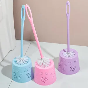 Long Handled Household Toilet Cleaning Brush Set with Plastic Head Non Dead Corner for Bathroom Use