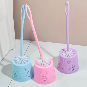 Long Handled Household Toilet Cleaning Brush Set with Plastic Head Non Dead Corner for Bathroom Use