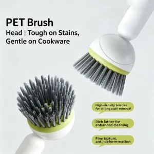 Long Handled Rotating Pot Brush for Kitchen Use Pot Scrubber Oil Resistant Non Scratch Multi Purpose
