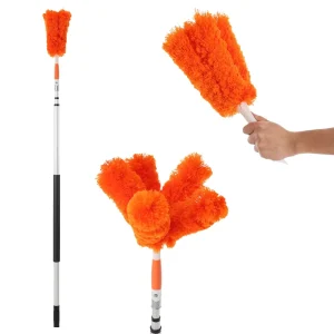 Long Reach Microfiber Duster Petal Shape Cobweb Brush with Telescopic Pole for High Ceiling Cleaning