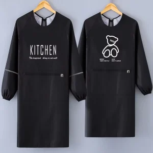 Long Sleeve Cotton Apron Korean Style Home Kitchen Cooking Waterproof Oilproof Party Hand Wipe Workwear Catering Special Printed