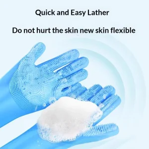 Long Sleeve Reusable Waterproof Silicone Gloves Anti-Scratch for Dog Cat Bathing Hair Washing Massage for Bathroom Use