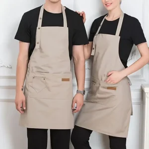 Long Work Apron Waterproof Apron Custom Printed With Logo Pockets Machine Washable for Kitchen Crafting BBQ Drawing