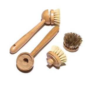 Lotus Wood Sisal Bristles Hand Designed Natural Coconut Scrub Brush Replaceable Kitchen Cleaning Head for Dish Pot Box