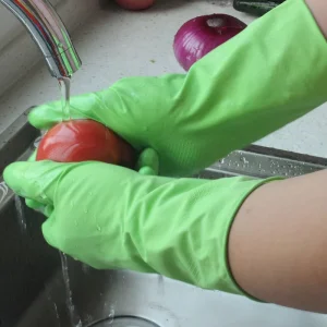 Low Price Green Breathable Reusable Wash Kitchen Work Hand Household Latex Rubber Gloves