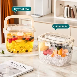 Luxury Creative Plastic Outdoor Portable Ice Bucket Tongs Modern Minimalist Rectangular Shape Summer Essential Drink Bar Fruit