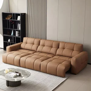 Luxury European Style Electric Remote Control Sofa Bed Set High Quality Genuine Leather Tufted with Wood for Living Room
