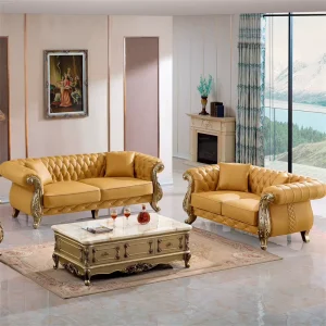 Luxury European Style Modern Sectional Sofa Set Durable Leather Apartment Villa Living Room Solid Wood Frame Hotel Mall