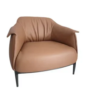 Luxury Mid Century Modern Accent Chair Cowhide Leather Single Leisure Sofa Chair Home Office Living Room Armchair Comfortable