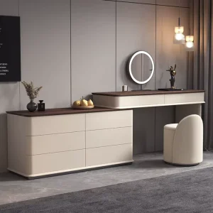 Luxury Modern Bedroom Furniture Wooden Makeup Vanity Dresser Cabinet LED Lighted Mirror Convenient Storage Dressing Table Sets