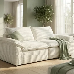 Luxury OEM ODM Soft Memory Foam Couch Corduroy Sectional Cloud Couches Boneless Large Seating Floor Cream Sofa for Apartment