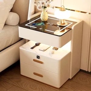 Luxury Smart Nightstand Modern Minimalist Bedside Table With 2 Drawers Solid Wood Storage Organization