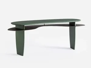 Luxury Unique Ash Wood Curved Desk Premium Green Lacquer Wavy Writing Table Modern Floating Display Table for Modern Home Office