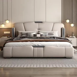 Luxury Upholstered Leather Bed Italian Modern Design Wooden Bed Frame High Quality Elegant Bedroom Furniture Storage King Bed