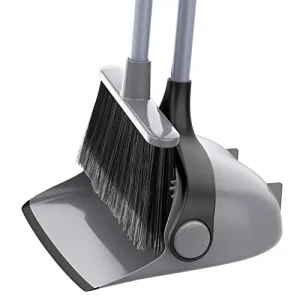 MR.SIGA Modern Steel Broom Dustpan Set PET Broom Adjustable Long Handle Lightweight Upright Combo for Home Floor Lobby Cleaning