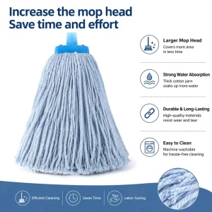 MSJ Blue 450g Heavy Duty Eco Friendly Cotton Socket Strip Mop Head Reusable String Design Sliding Easy Clean